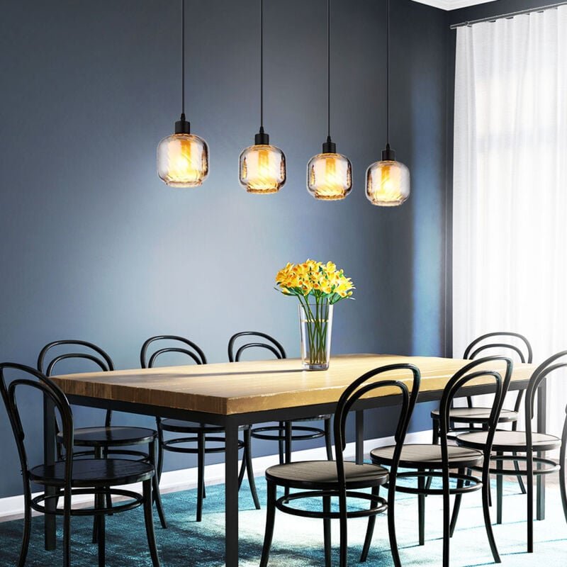Esszimmerleuchte Hängelampe Pendelleuchte Rauchglas schwarz matt 4-Flammig E27
