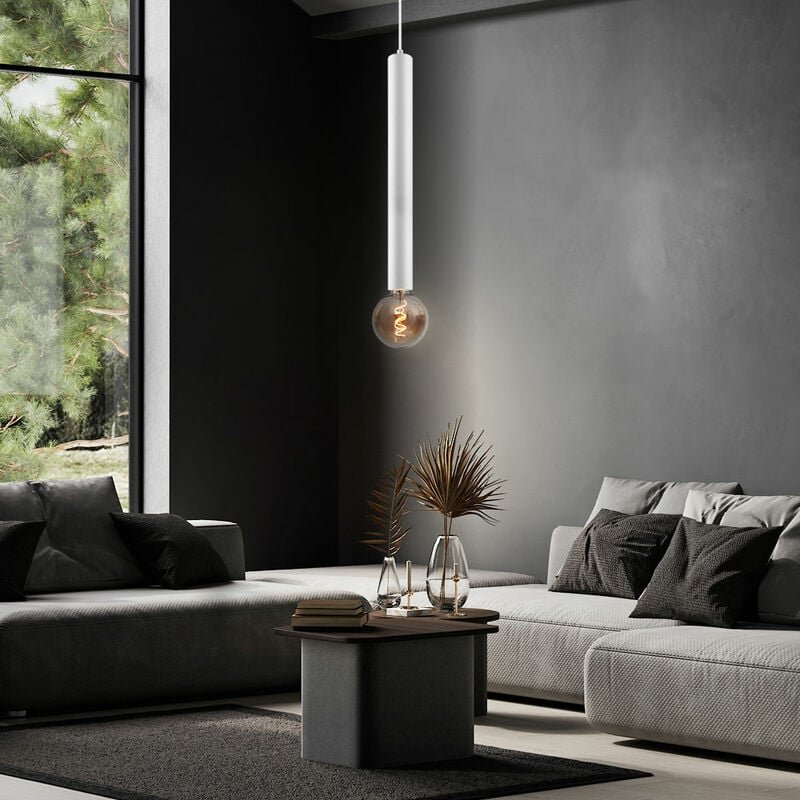 Pendelleuchte weiß Pendelleuchte einflammig Hängelampe design, Höhe anpassbar, Metall matt, 1x E27 Fassung, DxH 10x150cm