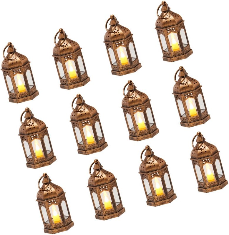 Mophorn 12 Stück dekorative Kerzenlaternen mit LED-Kerzen ohne Flamme, Kunststoffhalter mit Glas, ideal für Wanddekorati...