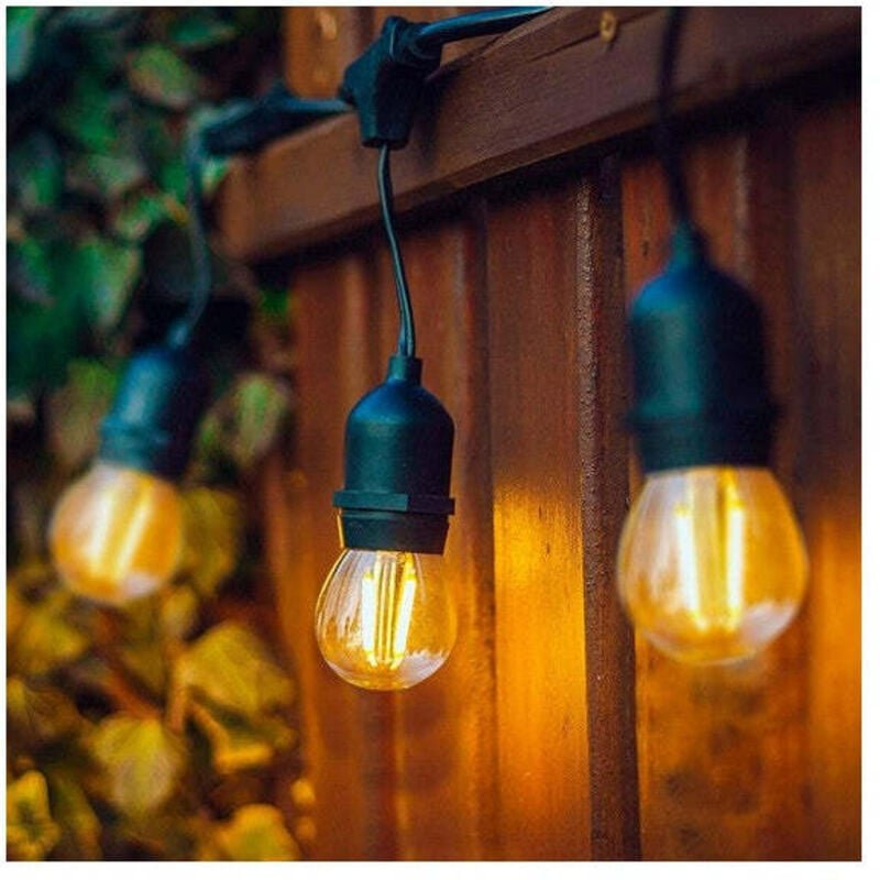 Lichterkette für den Außenbereich mit 8 E27-Fassungen, 5,5 m, Schwarz, IP65