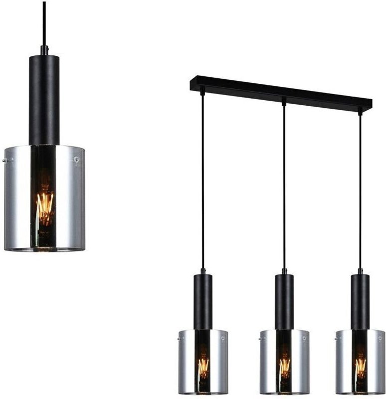 Italux Sardo - Moderner hängender Anhänger Schwarz 3 Licht mit rauchigem Schatten, E27
