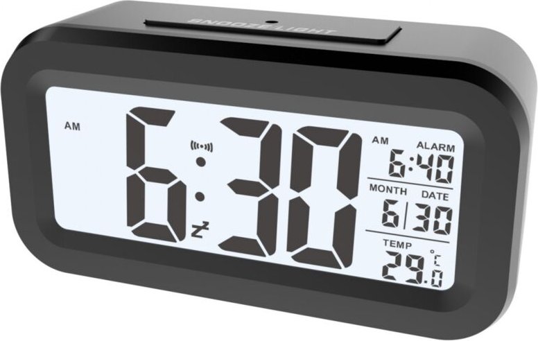 Cyslmuk - 1 Stück schwarzer digitaler Wecker, Morgenwecker, digitale Uhr, batteriebetrieben, leiser Wecker für Kinder un...