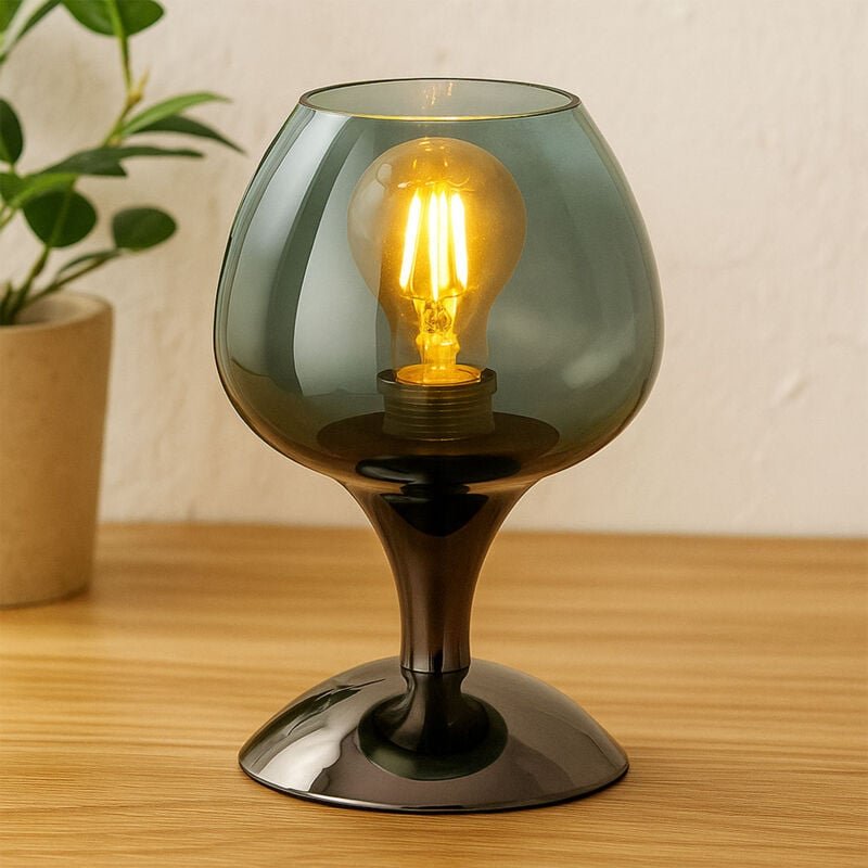 Tischlampe Rauchglas Nachttischleuchte schwarz grün Wohnzimmerlampe Tischleuchte, Metall, 1x E27, DxH 15 x 20,5 cm