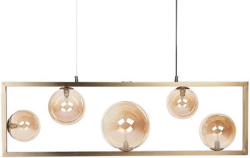 Beliani - Pendelleuchte 5 Lichter Messing Metall Rechteckiger Rahmen Glam Industrieller Stil Wohnzimmer Esszimmer