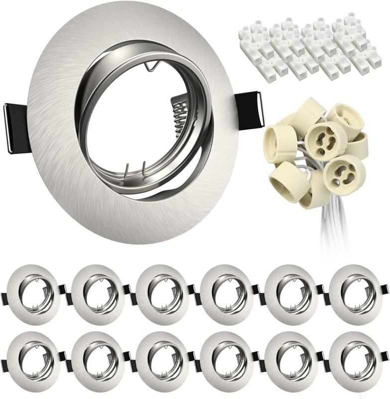 12x Einbaustrahler GU10 Einbauleuchten Schwenkbar Rund Einbaurahmen 68mm LED Spots 230V Edelstahl Gebürstet Einbauspots ...