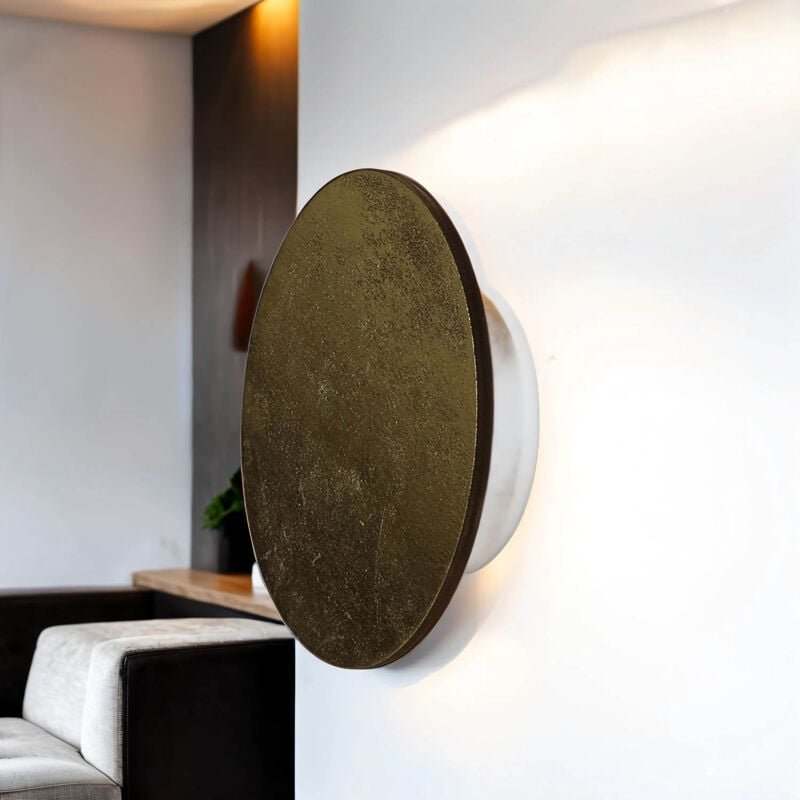 Licht-erlebnisse - Wandleuchte led Metall Holz d: 15 cm in Gold rund warmweiß 3000 k 60 lm Modern