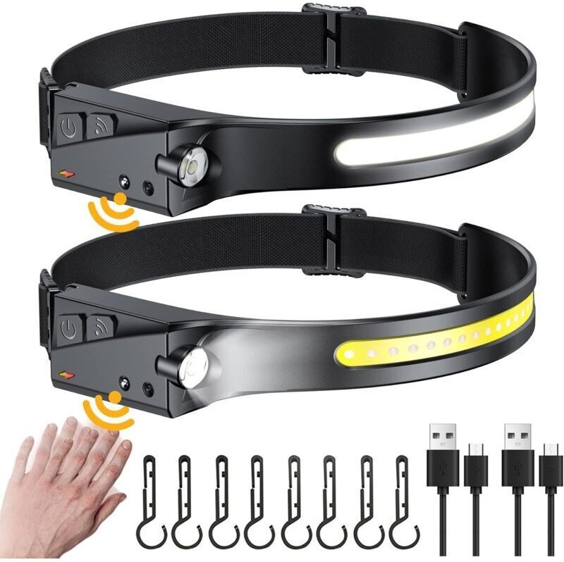 Wiederaufladbare LED-Stirnlampe, leichte und wasserdichte Stirnlampe mit 8 Clips, 230° Ultraweitwinkel, 350 lm LED-Stirn...