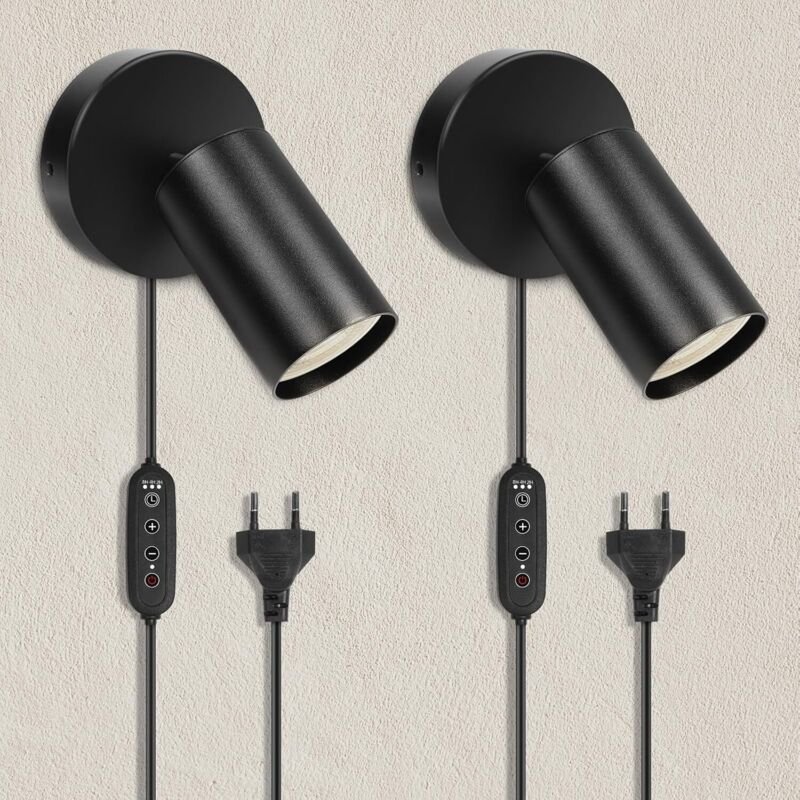 Wandleuchte für den Innenbereich, GU10-Wandleuchte mit Schalter und Stecker, 350° schwenkbar, Wandstrahler im Vintage-In...