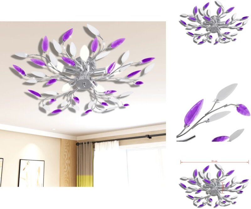 Thumbnail - Vidaxl - Deckenleuchten - Deckenlampe Lila und weiße Blätterranken mit Acryl-Blättern 5x E14 - Mehrfarbig