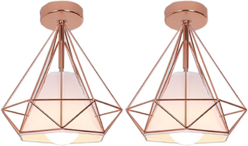 Deckenleuchte Rosegold Vintage Deckenlampe mit Käfig Antik Semi-Flush Mount Ø25cm Diamant Licht E27 Lampenfassung für Es...