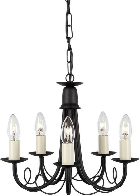 Minster - 5 Light Chandelier Black Finish, E14 - Elstead