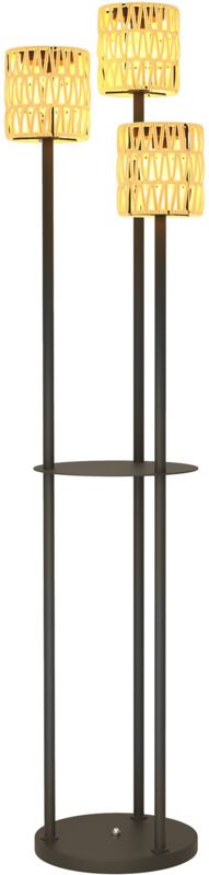 Solar Stehlampe Rattan Solarlampen mit Lichtsensor 3 Lichte Solarleuchte im Boho-Stil IP44 Ø37 x 144H cm