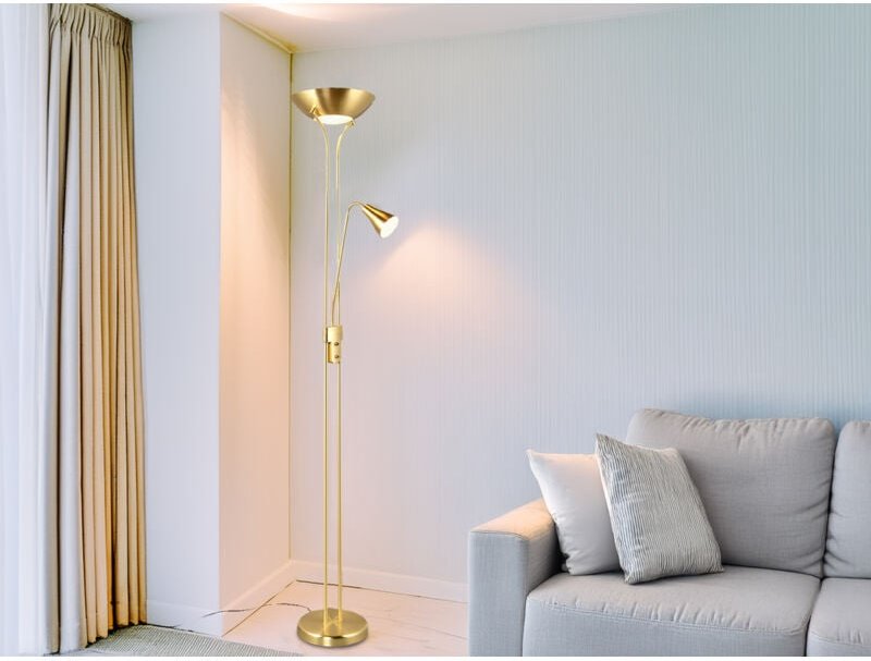 Meinewunschleuchte - Klassischer led Deckenfluter mit Leselampe in Messing matt, Höhe 181,5cm