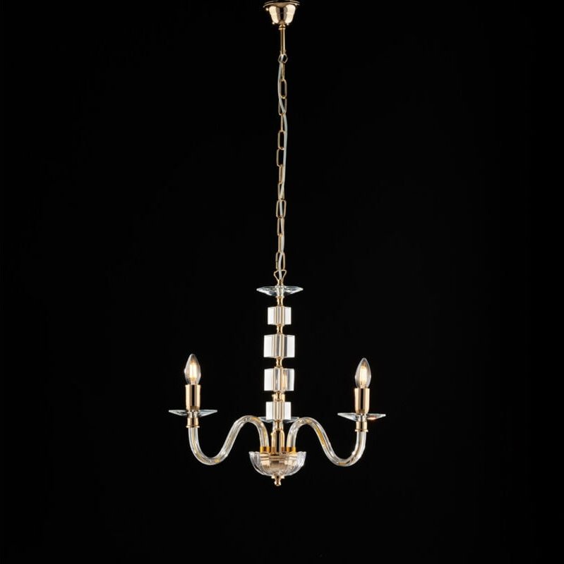 Franz - Goldkronleuchter mit transparentem Glas und Strasssteinen 3 Lichter 110 - Ø43 - BL275-3-OR - Bonetti Illumina