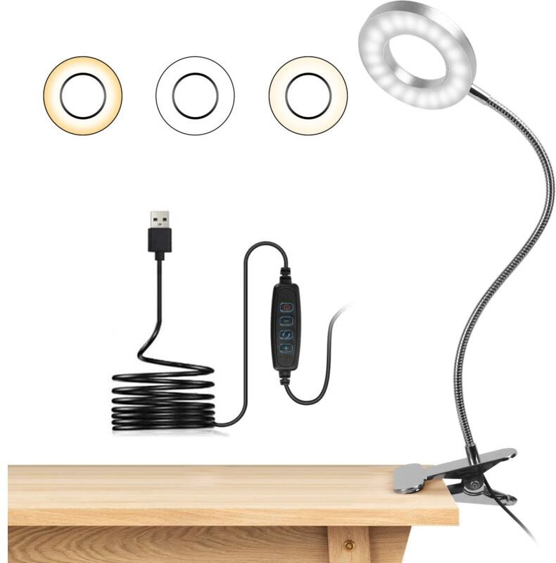 7W 48 led Clip-on-Schreibtischlampe, 360° flexible Clip-on-Leselampe, 3 Beleuchtungsmodi, USB-LED-Schreibtischlampe zum ...