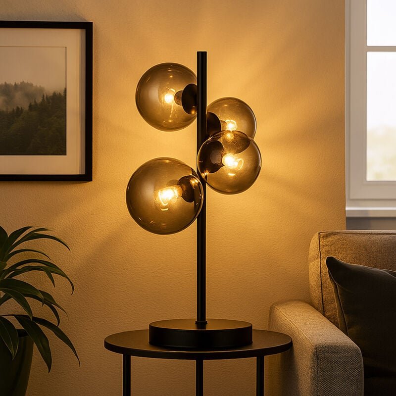 Led Schreib Nacht Tisch Lampe Metall Leuchte Schwarz Glas Kugeln Beleuchtung