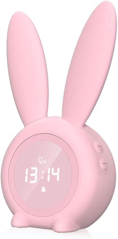 Kinderwecker, niedliches Hasen-Nachtlicht mit Schlummerfunktion, beleuchteter Wecker für Mädchen und Jungen, programmier...