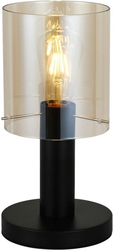 Thumbnail - Italux - Sardo - Moderne Tischlampe Schwarz 1 Leuchte mit Bernsteinschirm, E27