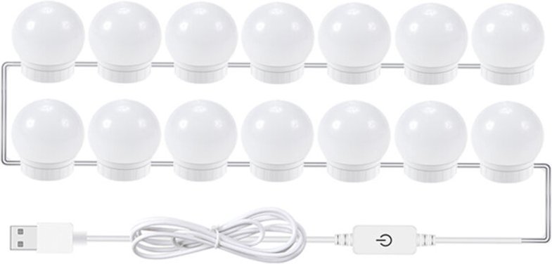 14-flammige Füllleuchte, dreifarbige, dimmbare LED-Schminktischleuchte aus Viskose, USB-Spiegel, USB-Spiegellampe für Sc...