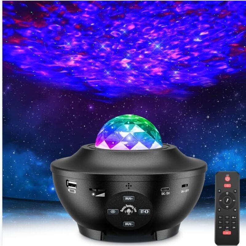 Thumbnail - LED-Sternenhimmel-Projektor, Sternengalaxie-Projektor, Licht, 21 Beleuchtungsmodi, 360° drehbar, Meereswellen, Bluetooth...