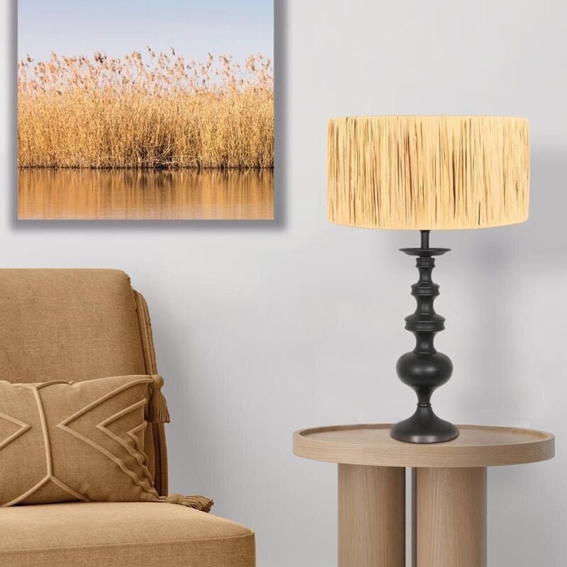 Anne Lighting - tischlampe - Lyons - schwarz - gras holz - ø 30cm