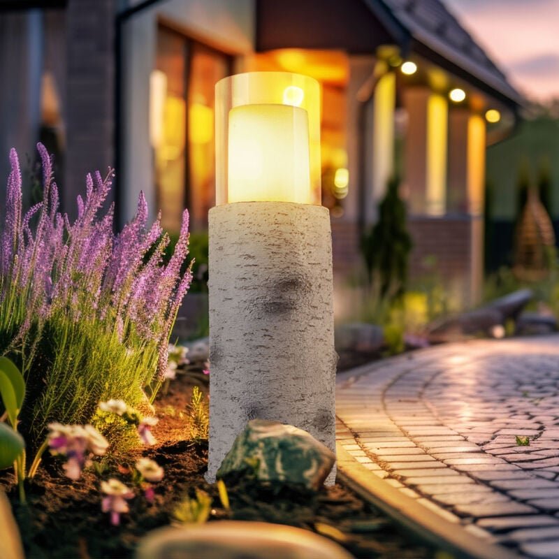 Led Solarleuchte Außenleuchte Solarlampe Gartenleuchte Tischleuchte Terrassenlampe, Holzoptik weiß Kunststoff Glas, Akku...