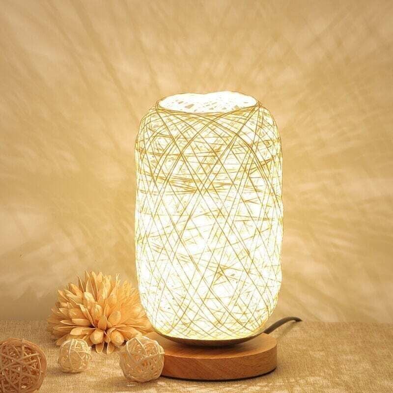 Moderne Nachttischlampe aus Bambus und Rattan, kreative Tischleuchte mit Holzsockel, individuelle Dekoration, dimmbare L...