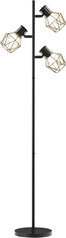 Stehleuchte, Stehlampe mit 3 E27 Fassungen, 40 w Standlampe mit 3 Verstellbar Flammen, für Wohnzimmer, Höhe 169 cm, Meta...