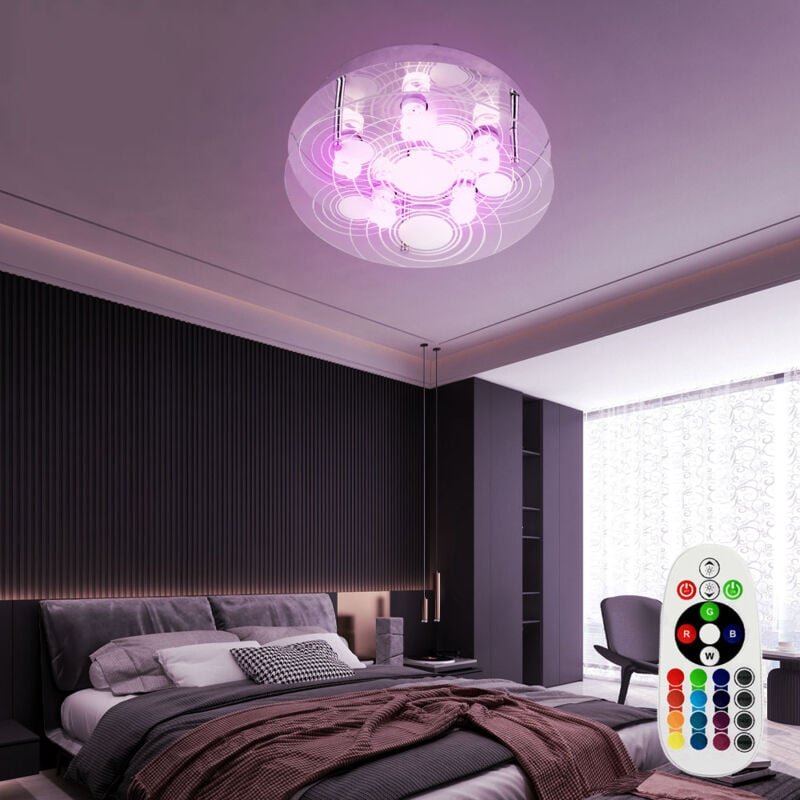 Deckenleuchte Glas satiniert Deckenlampe 6 Flammig Wohnzimmerleuchte Decke, dimmbar Fernbedienung, 6x 3,5W 290Lm warmwei...