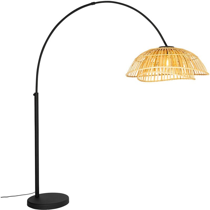 Orientalische Bogenlampe schwarz mit natürlichem Bambus - Pua