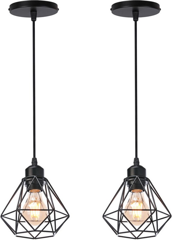 2 Stück Industrielle Pendelleuchten, Schwarze Hängelampe aus Metall E27 Vintage Hängeleuchte im Diamant Käfig für Küche ...
