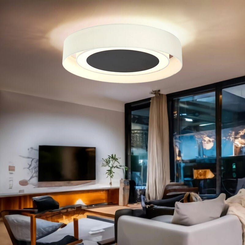 Led Deckenlampe Esszimmerlampe Deckenleuchte Wohnzimmerleuchte Küchenlampe, Metall Textil weiß beige, 24W 850lm 3000K wa...