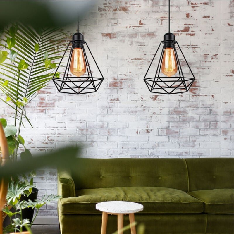 Axhup - 2x Retro Pendelleuchte Industriell Metall Eisen E27 Kronleuchter Vintage in Diamant Form Lampe für Restaurant Ba...