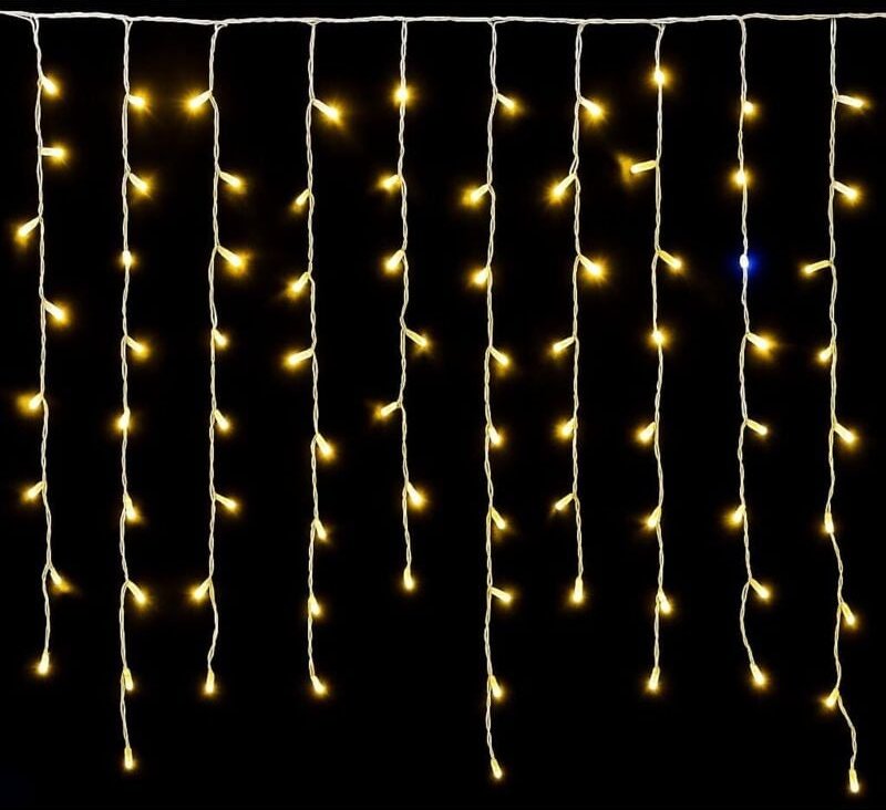 ETTROIT 200 LED-Lichtervorhang, 5 m, gelbes Licht, weißes Kabel, IP65, ausziehbar, Blitzeffekt, mit Aufhängedrähten in a...