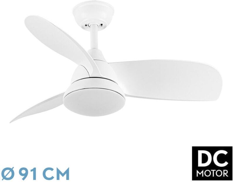 Fabrilamp - Abrila -Ventilator dc atomo Farbe Weiß mit threeblades 33 Temperaturen - de Licht Mit Zeitschaltuhr und Fern...