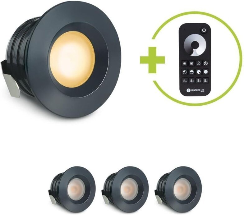 Einbaustrahler Mini flach Torino 3W 2700K IP44 - Farbe: anthrazit RAL 7016 - Anzahl: 4x