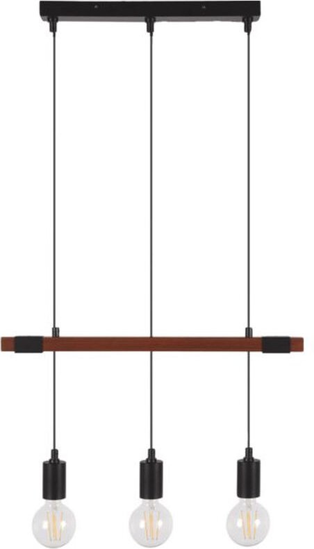 Hängelampe aus Holz und Metall mit 3 Leuchten