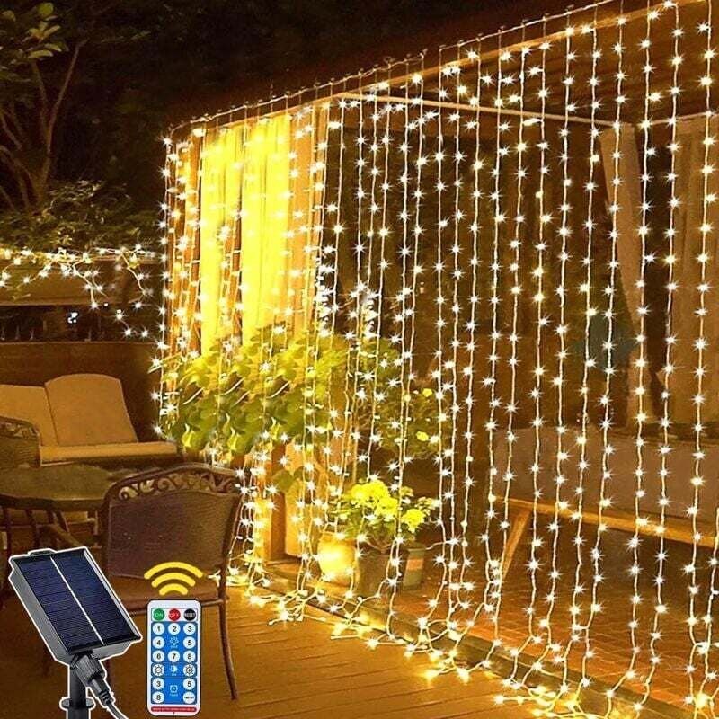 Solar-Lichterkette für den Außenbereich, 3 m x 3 m, 300 LED-Solarleuchten mit Fernbedienung, 8 Modi, wasserdichter Solar...
