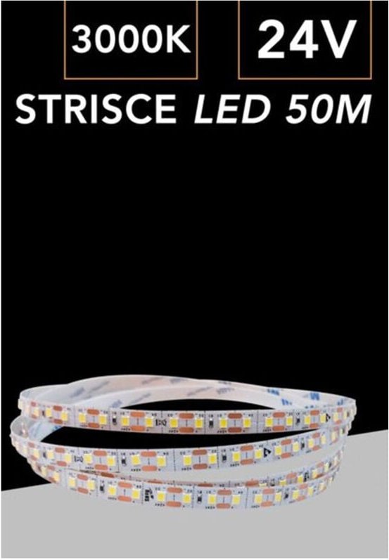 Trade Shop - STRISCIA LED FLESSIBILE DC 24V 500W 2835 MONOCOLORE 120LED/MT BOBINA DA 50MT 2835-50M-24V -