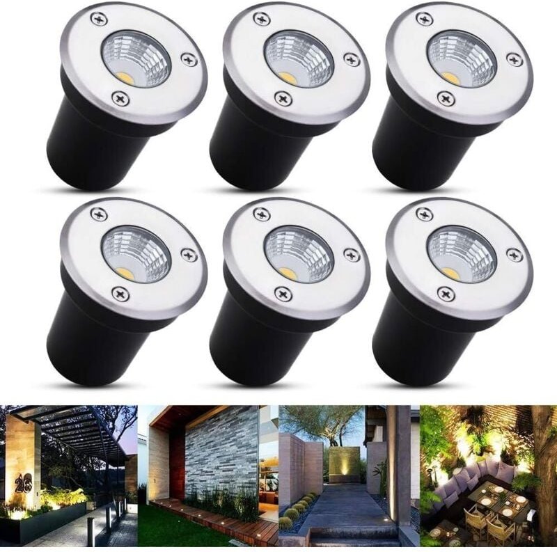 6er-Pack LED-Bodeneinbaustrahler, 3-W-Einbau-Bodenleuchten für den Außenbereich, rostfreie Bodeneinbaustrahler für den A...