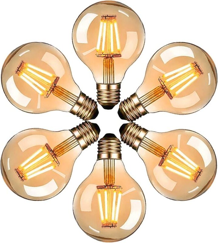 Aougo - LED-Edison-Glühbirnen, Vintage G80 E27 4 w Glühbirne, Warmweiß 2700 k, Retro-Glühbirne, nicht dimmbar, 6er-Pack