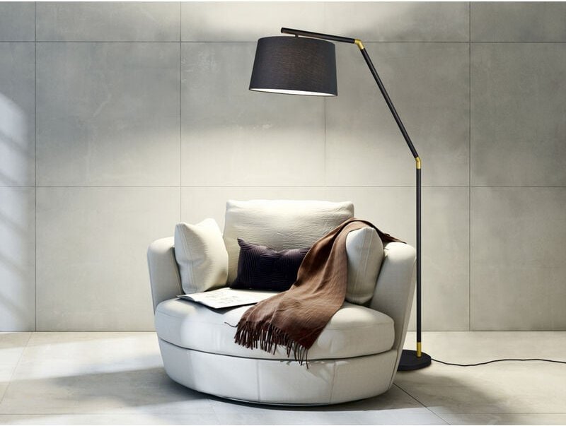 Bogenleuchte tracy Metall Schwarz Gold mit Stoffschirm Schwarz, Höhe 175cm