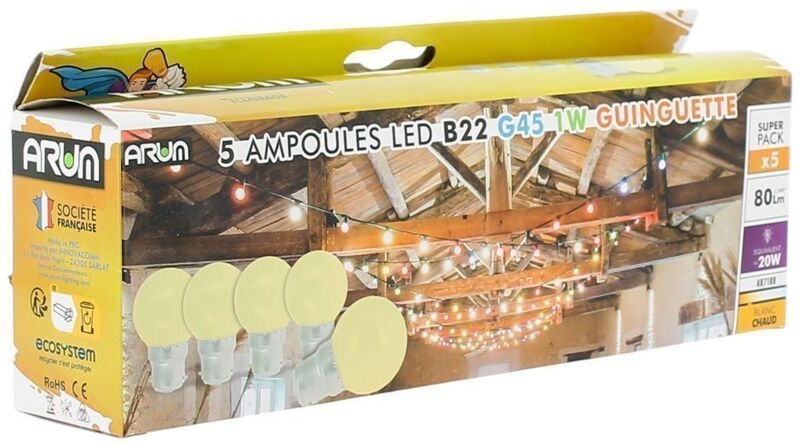 Blister 5 Led Birnen Warmweiß entspricht 10 Watt Guinguette Garland