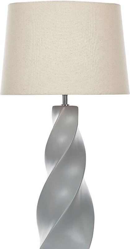 Tischlampe Keramikfuß Grau 71 cm geometrisches Motiv Kabel mit Schalter Lampenschirm aus Jute und Baumwolle Cremeweiß Wo...