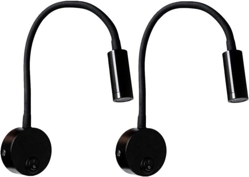 Verstellbare, flexible Aluminium-Wandleselampe, 3-W-Schreibtischlampe mit Schalter, 2er-Pack LED-Nachttischlampe, Schwar...