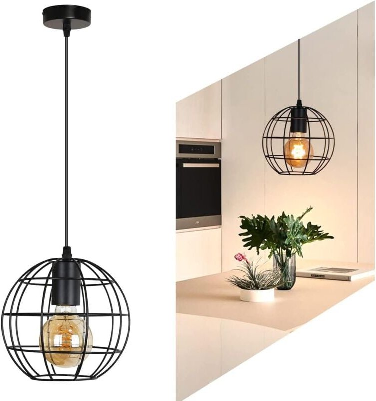 Gbly - Pendelleuchte Esstisch Hängelampe Vintage - Hängeleuchte Retro mit 1 flammig Schwarz Metall Esstischlampe Industr...
