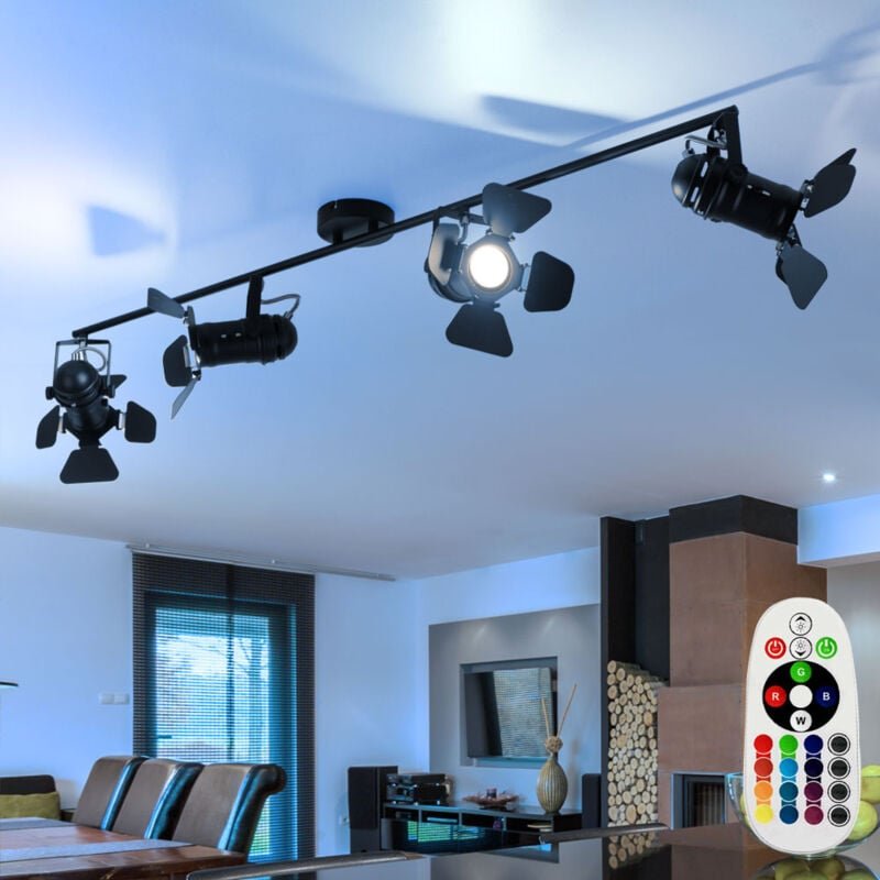 Deckenleuchte Deckenstrahler Esszimmerleuchte Spotleuchte Deckenlampen mit verstellbaren Filmspots, Metall schwarz, 4x G...