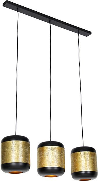 Vintage Hängelampe schwarz mit Messing länglich 3-flammig - Kayleigh