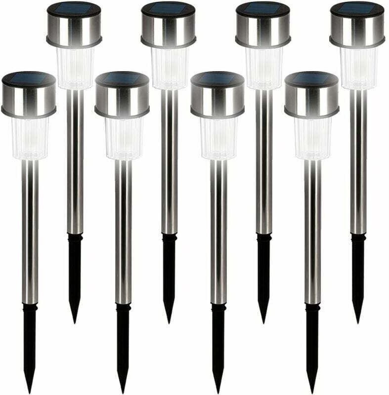 8 Solar-Gartenleuchten, LED-Gartenbeleuchtung aus Edelstahl für den Außenbereich, warmweißes Solarlicht