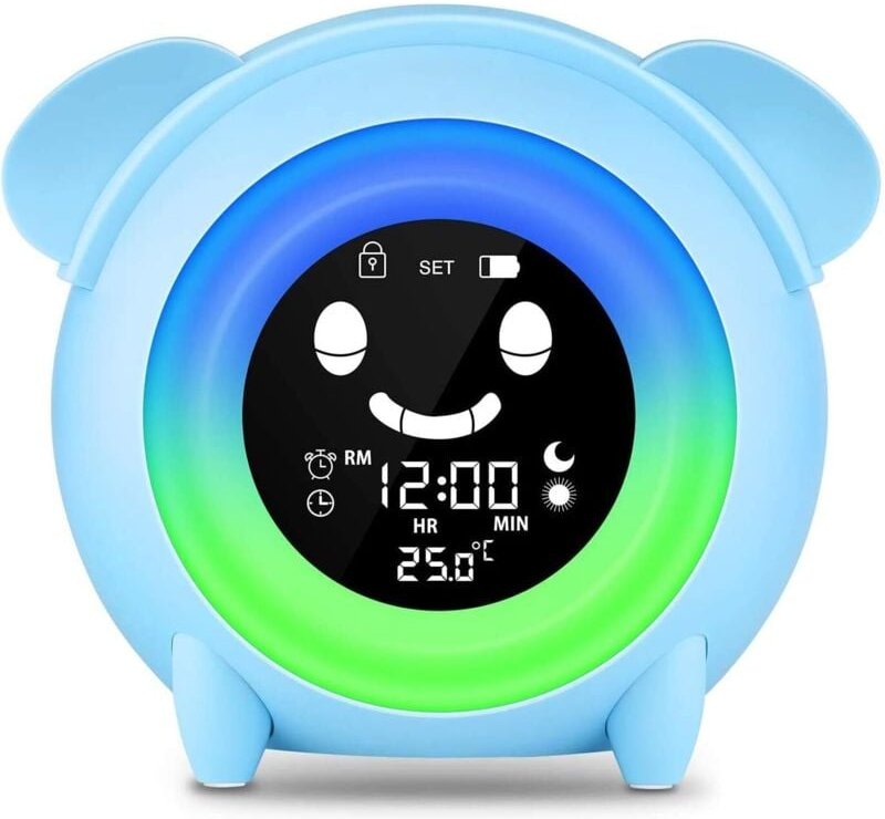 Kinderwecker Lernwecker Tag Nacht Kinderwecker Junge Nachtlicht 5 Farben Licht mit Tischlampe und Musikerinnerung, Zeit-...